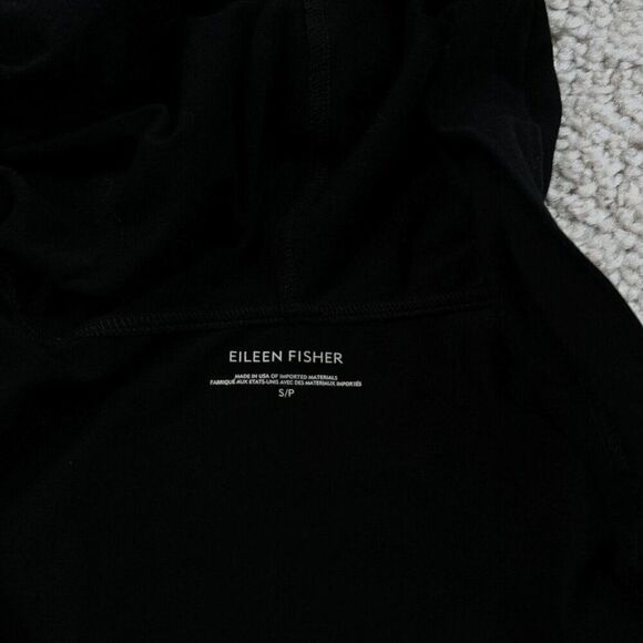 Eileen Fisher Black Organic Cotton Open Front Hooded Cardigan FLAW - Picture 4 of 11